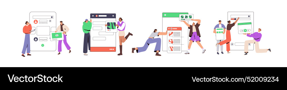 Ux ui designers concept set people create design Ux ui designers concept set people create design vector image