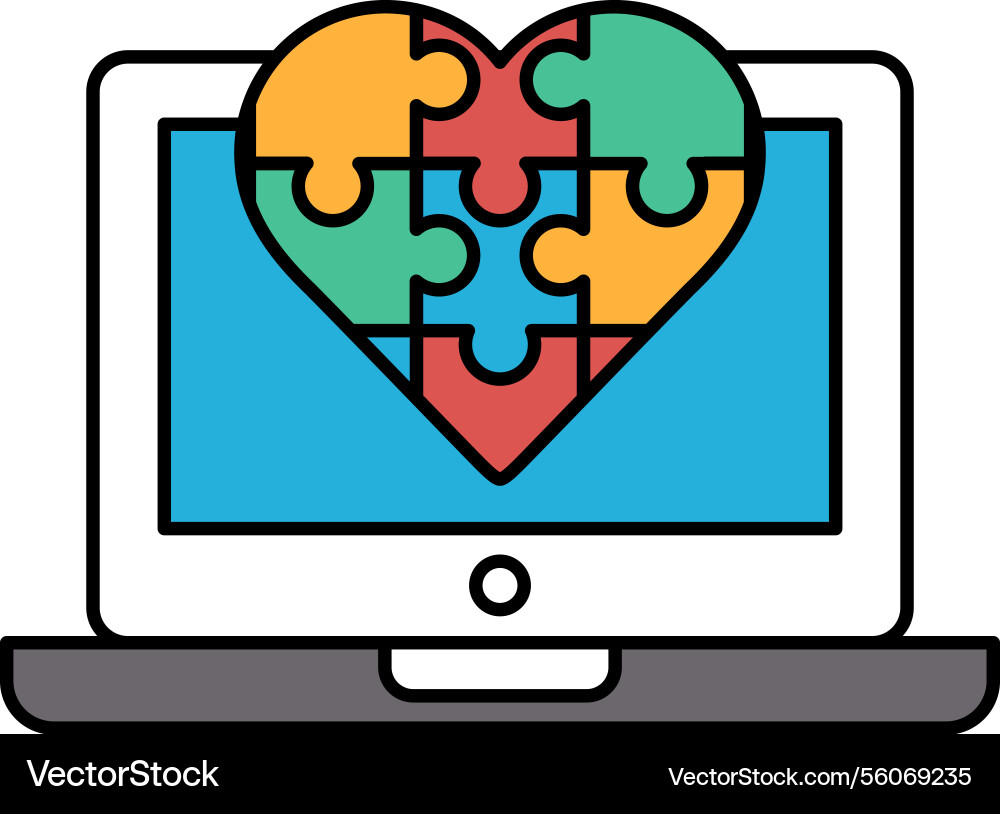 A computer monitor with heart made of puzzle A computer monitor with heart made of puzzle vector image