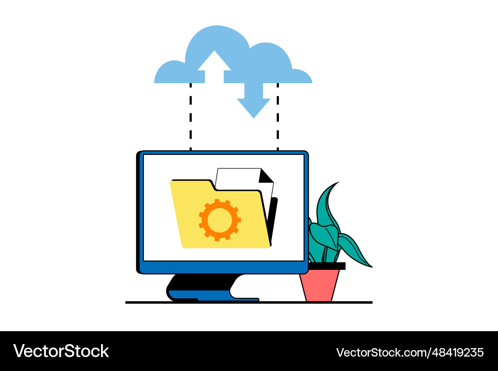Cloud computing concept with people scene in flat Cloud computing concept with people scene in flat vector image