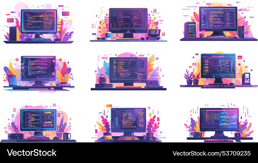 Code testing cartoon concepts monitor Code testing cartoon concepts monitor vector image