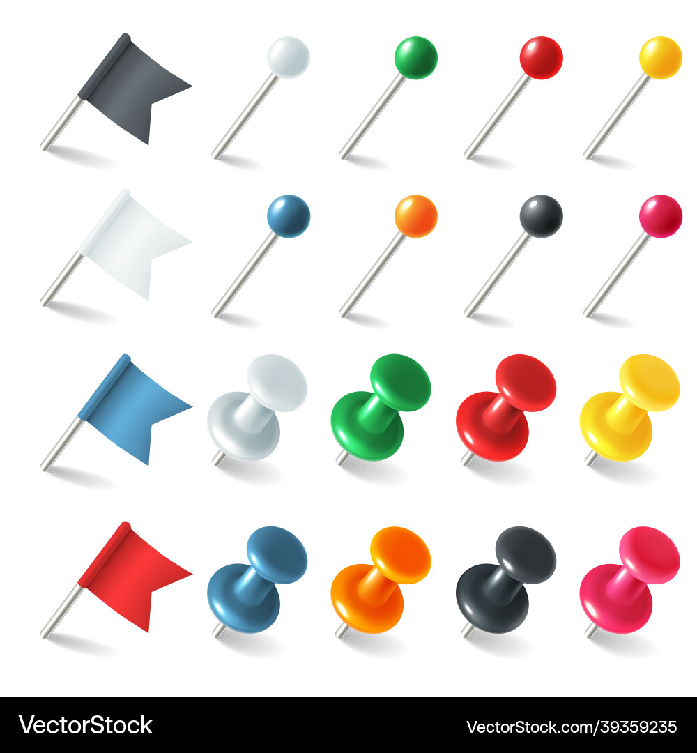 Pins tacks flags pointer colored marker pin Pins tacks flags pointer colored marker pin Vector Image
