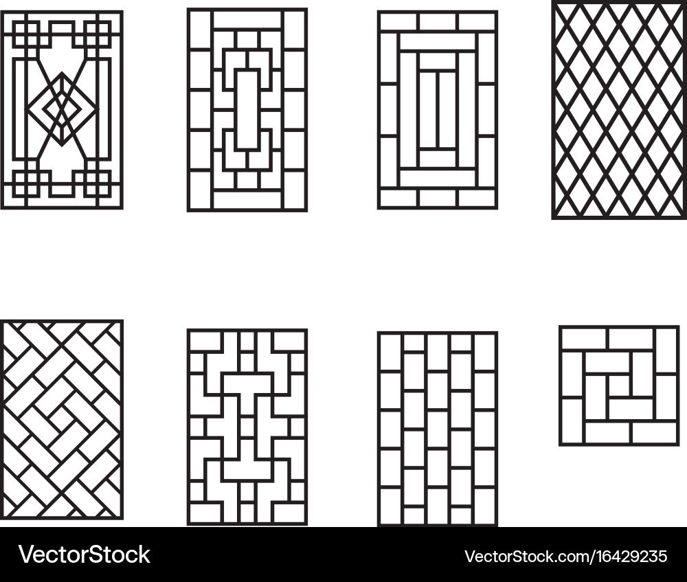 Set of chinese pattern window frame vector image