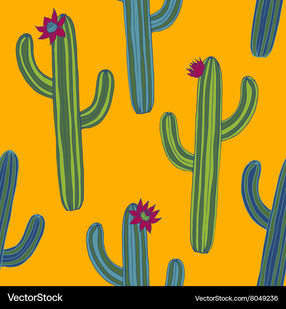 Abstract seamless pattern with cactuses Vector Image