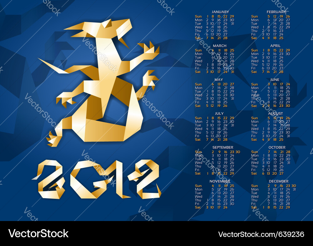 Calendar - origami dragon 2012 year 10eps Vector Image