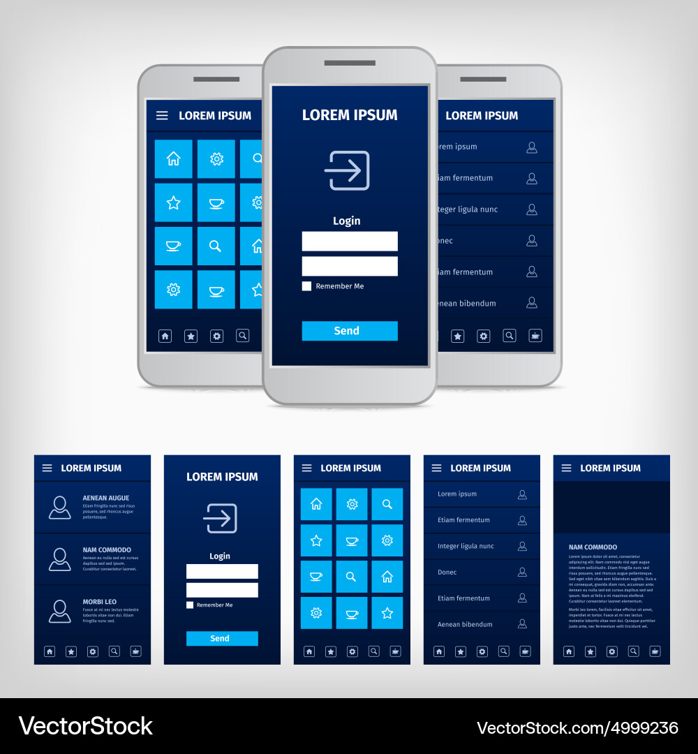 Modern Mobile UI Kit - Blue Theme vector image