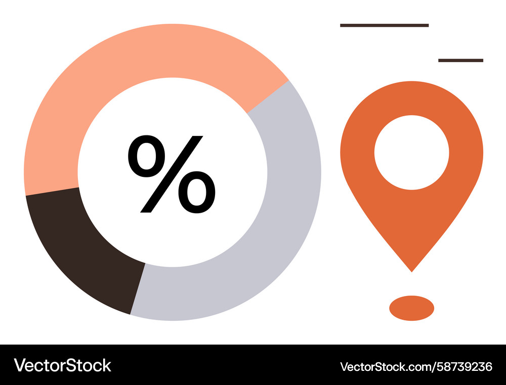 Percentage in pie chart with location pin for data Vector Image