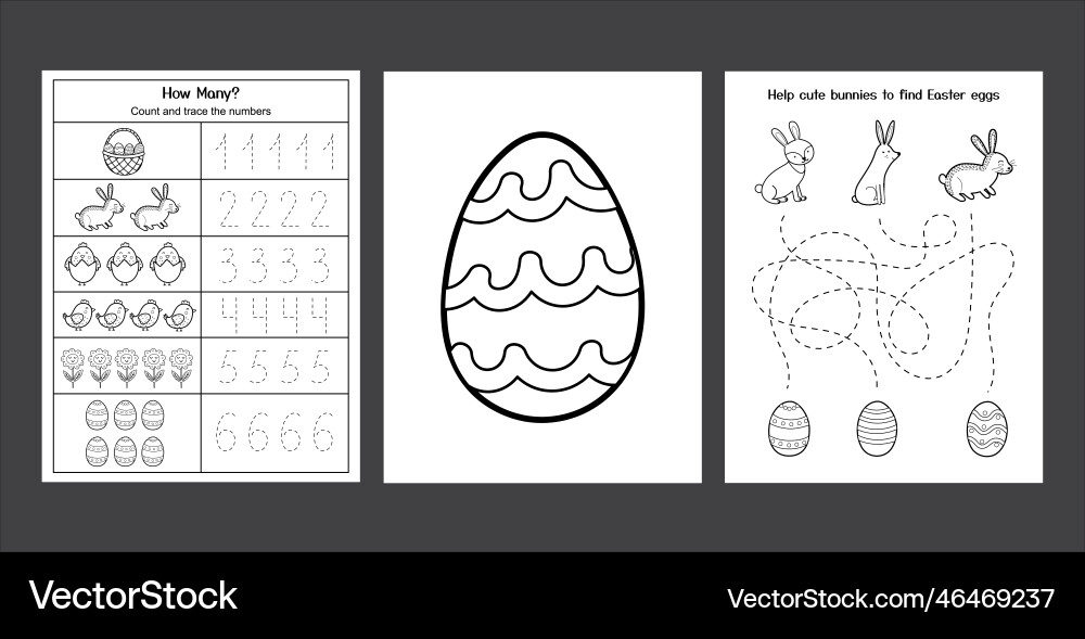Easter Activity Pages for Kids - Bunnies & Eggs Vector Image