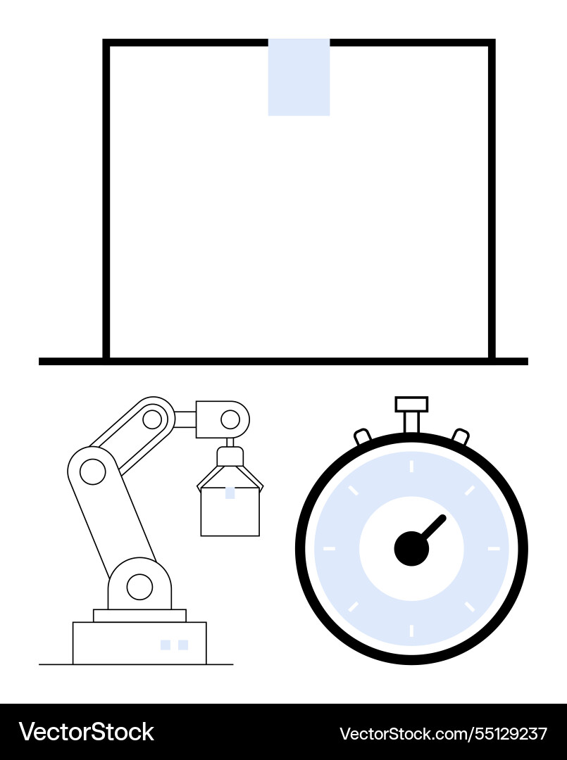 Factory automation with robotic arm and stopwatch Factory automation with robotic arm and stopwatch Vector Image