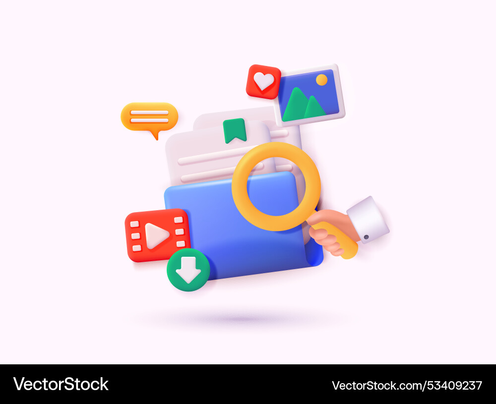 Folder with magnifying glass and files searching Folder with magnifying glass and files searching vector image