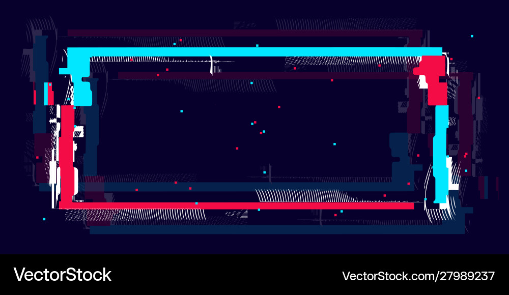 Glitch rectangle frame in neon color distorted vector image