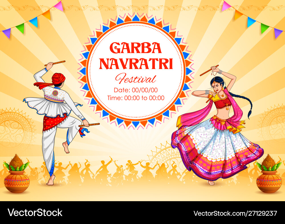 Navratri Garba Dandiya Night Celebration vector image