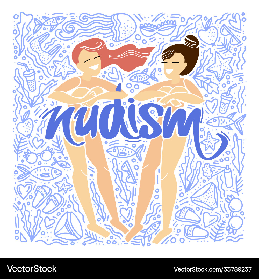 Nudism nudist beach two nude girls relax Nudism nudist beach two nude girls relax vector image