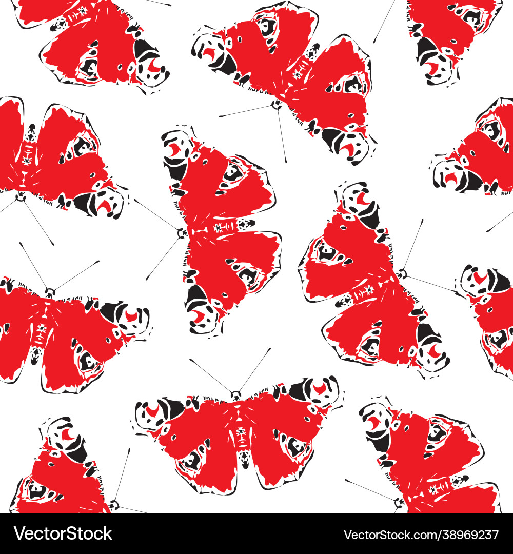 Seamless pattern with red peacock eye butterflies vector image