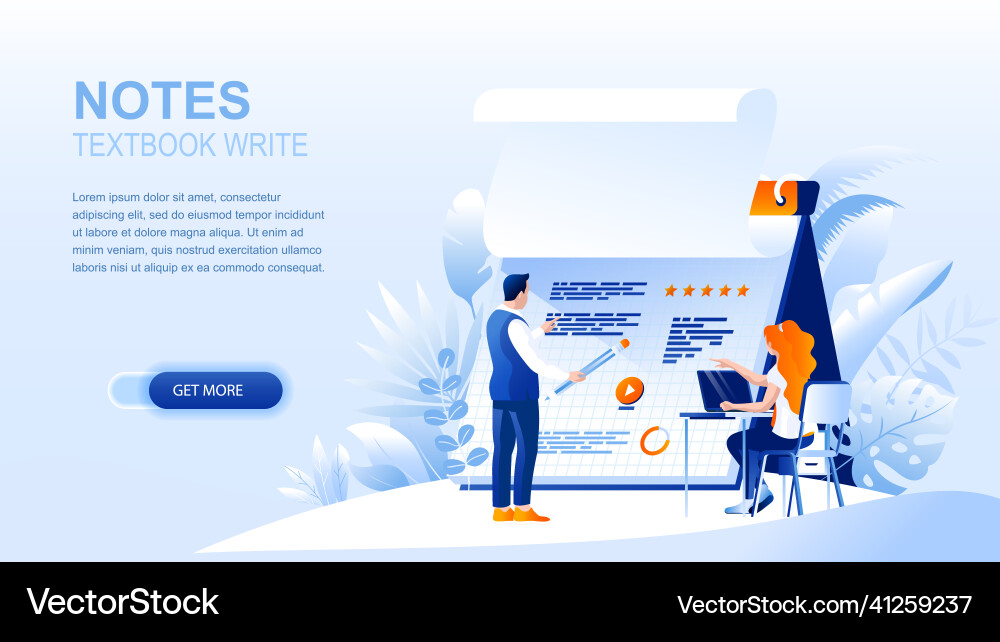 Textbook notes flat landing page with header vector image