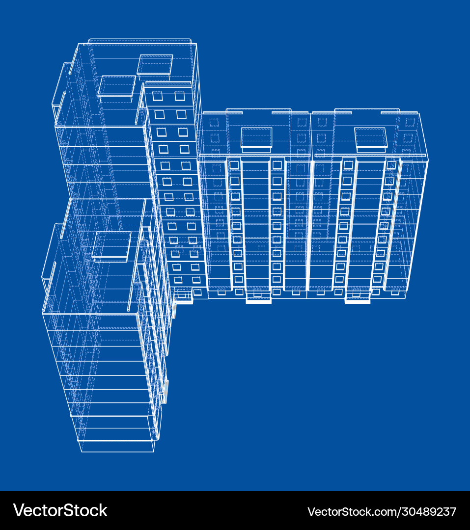Wire-frame model a multi-storey building Vector Image