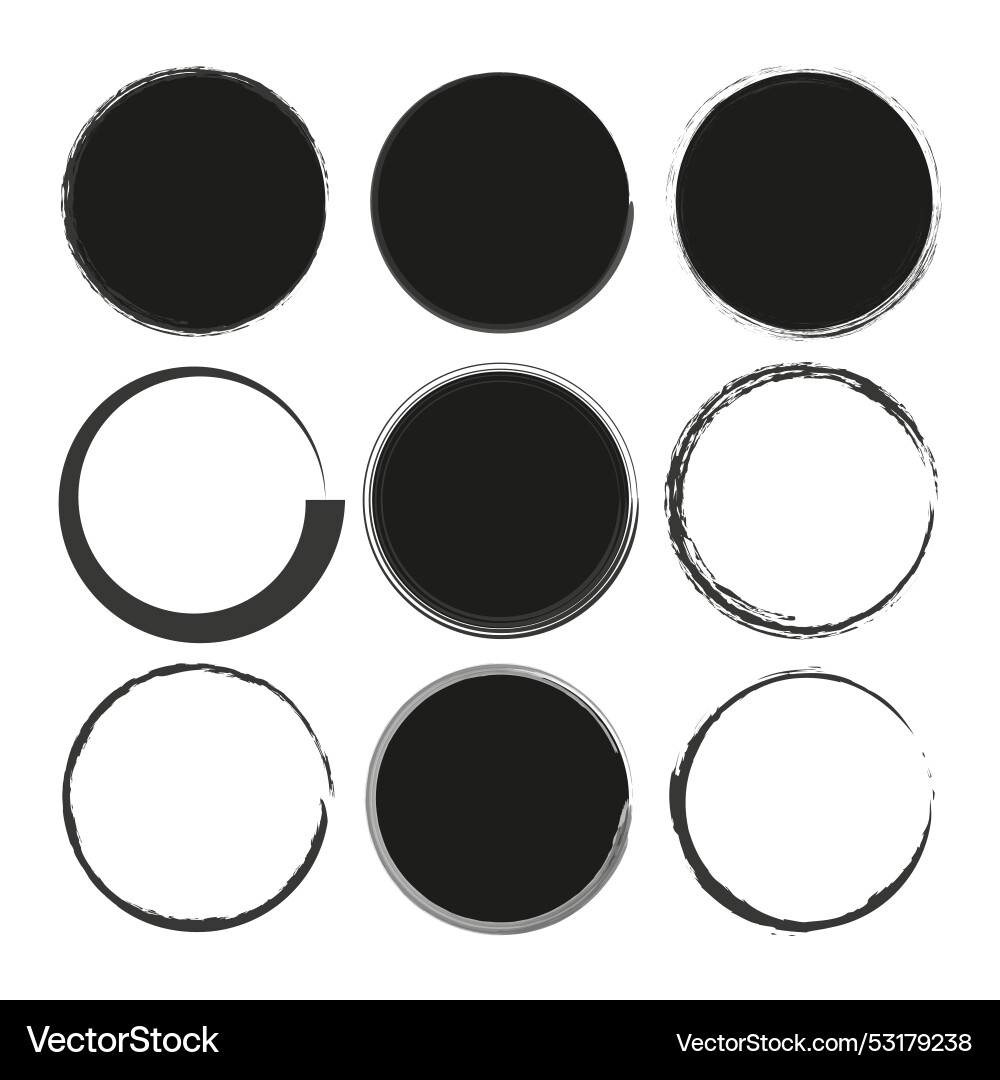 Assorted circular brush strokes set abstract vector image