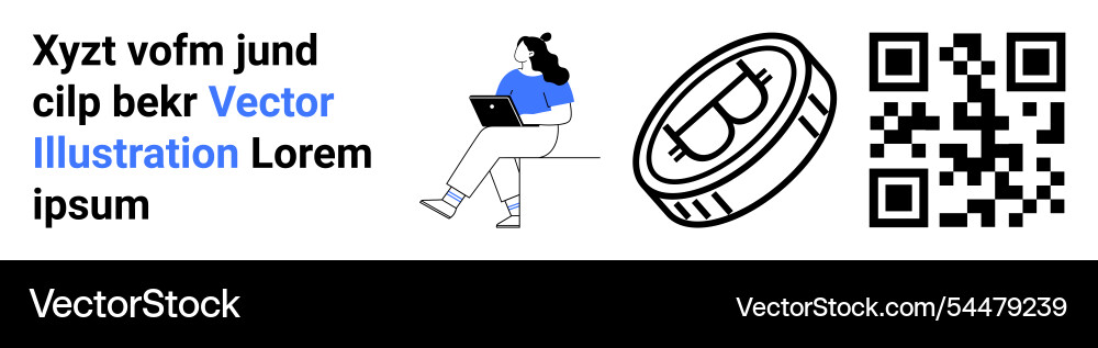 Tech enthusiast with laptop bitcoin symbol qr Vector Image