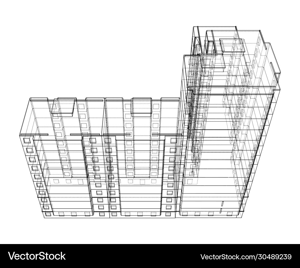 Wire-frame model a multi-storey building Vector Image