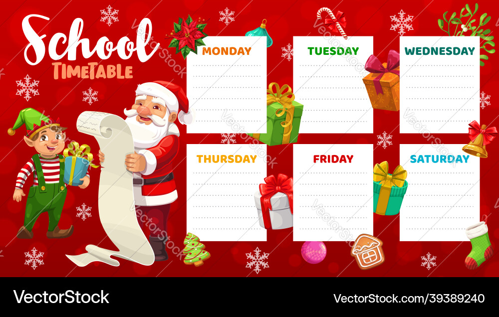 Bildungsschule Zeitplan mit santa claus elf Bildungsschule Zeitplan mit santa claus elf vektorbild