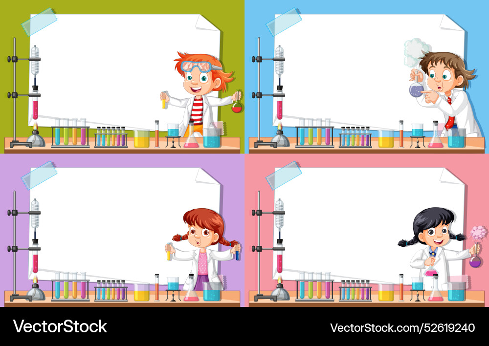 Children conducting experiments in a science lab Vector Image