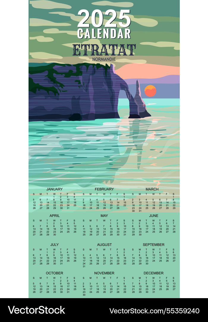 Monthly 2025 calendar vintage travel poster Monthly 2025 calendar vintage travel poster vector image