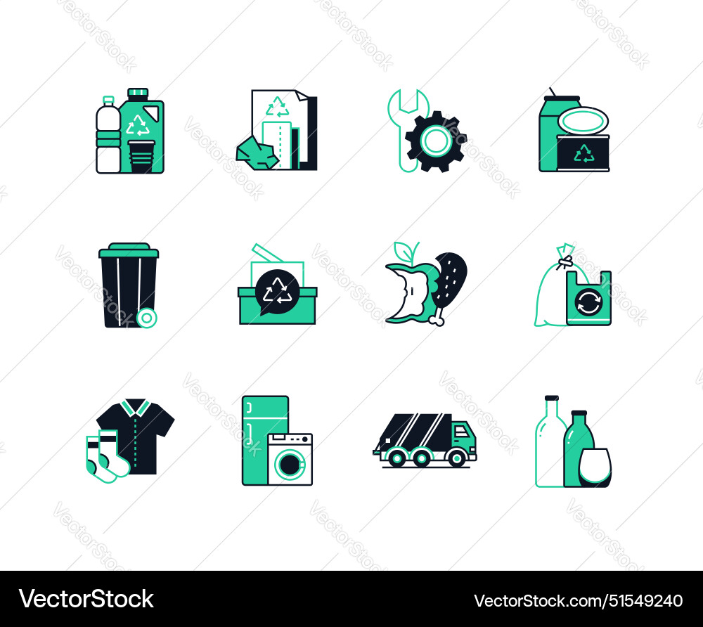 Waste sorting - line design style icons set Waste sorting - line design style icons set vector image