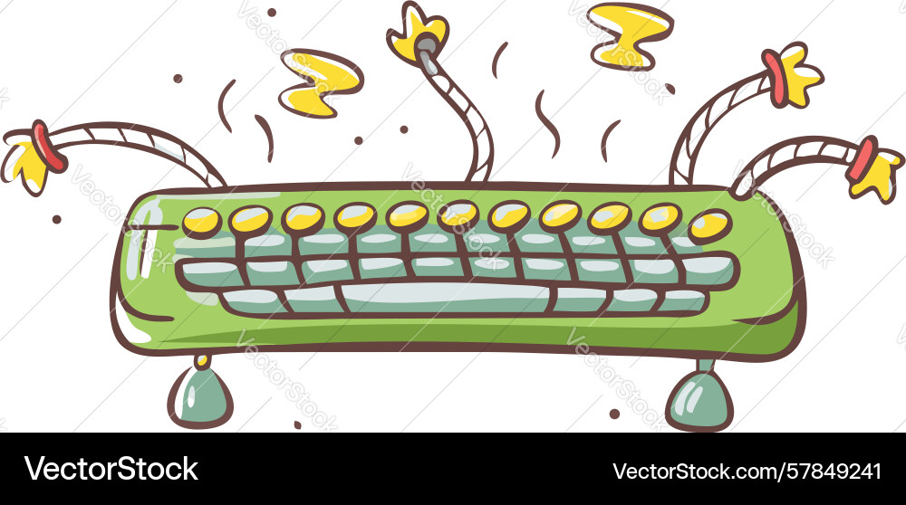 Bug-infested cartoon keyboard software glitch Vector Image