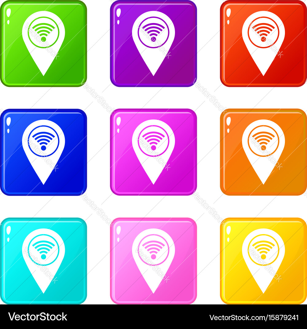 Map pin pointer with wi fi symbol icons 9 set vector image