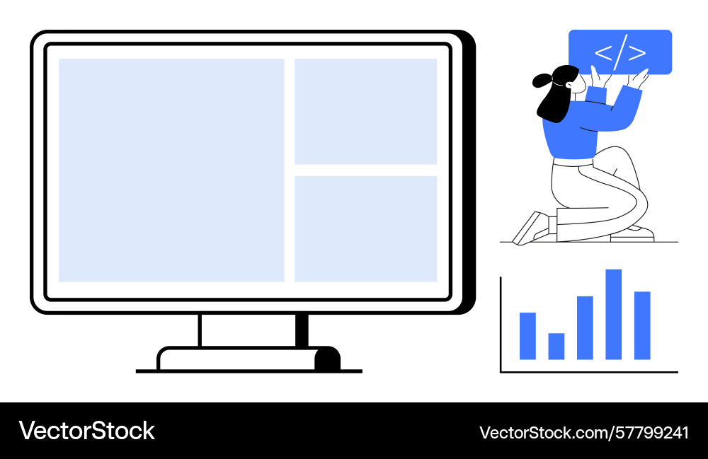 Programmer developing code next to large monitor Programmer developing code next to large monitor vector image