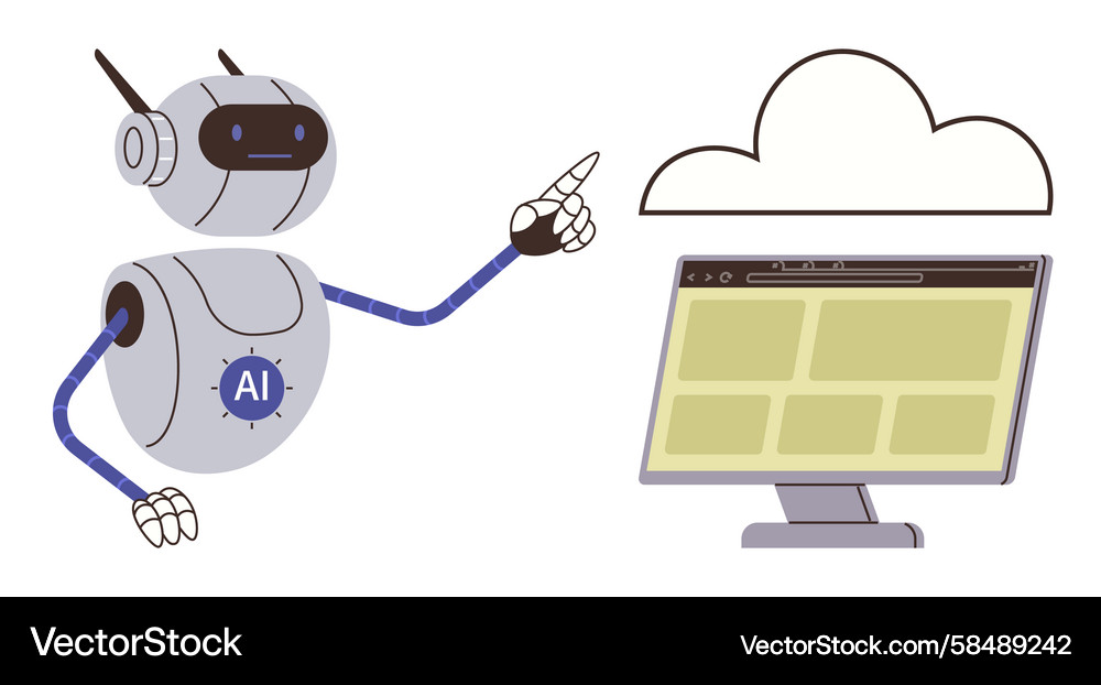 AI Robot Cloud Interaction Vector Image