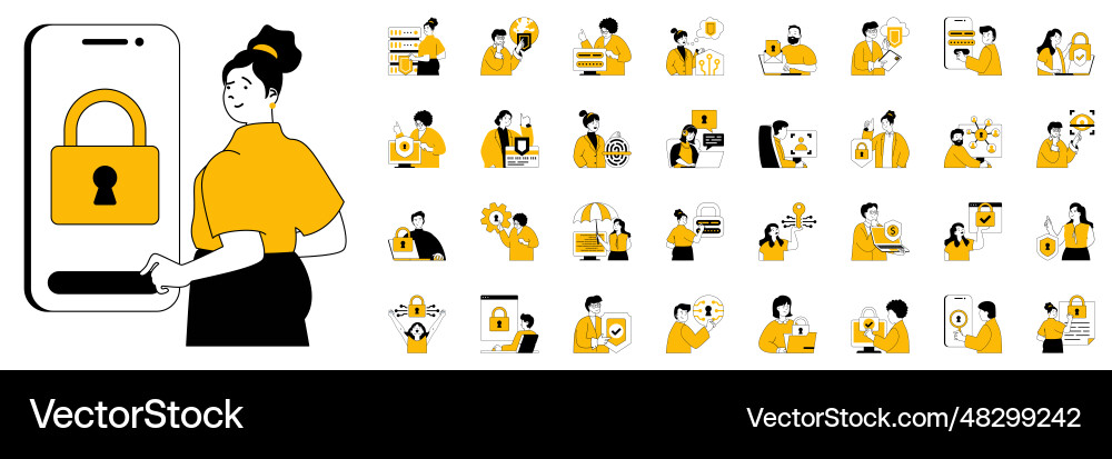 Cyber security concept with character situations Cyber security concept with character situations vector image