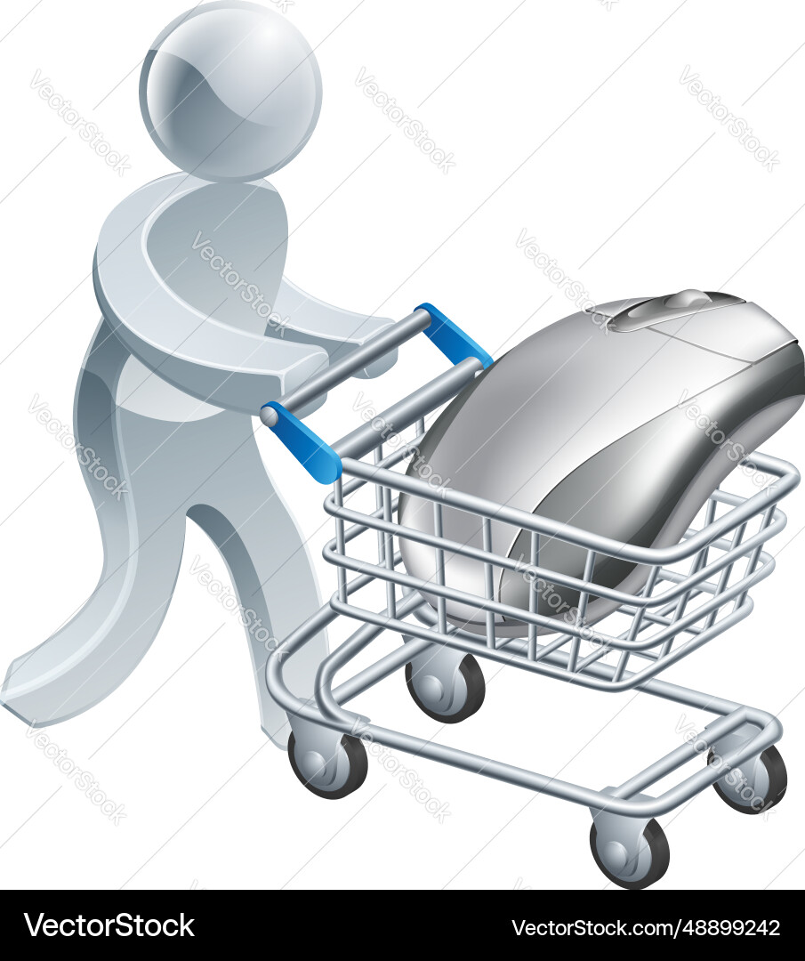 Man pushing computer mouse in trolley vector image