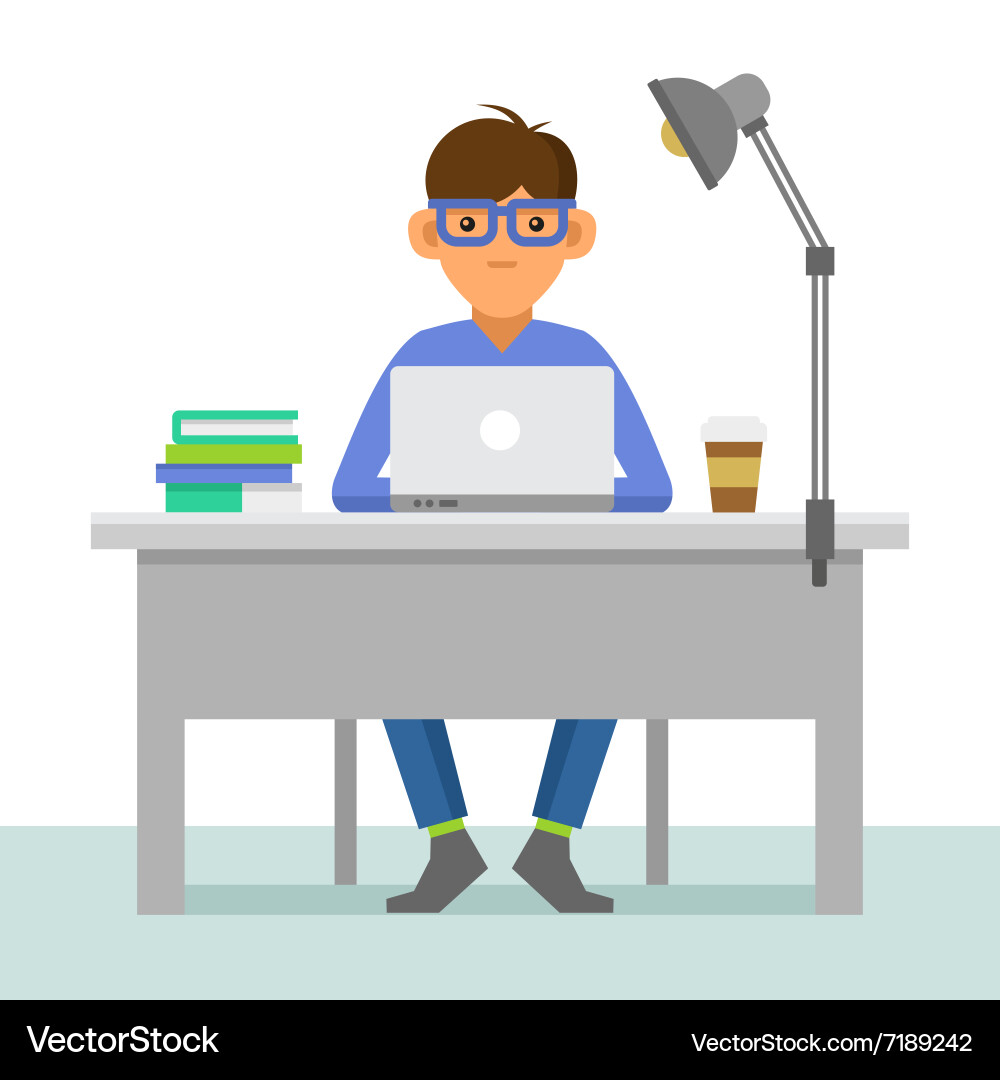 Programmer with notebook on workplace Vector Image