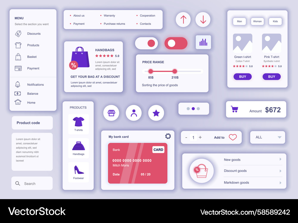 User interface elements set for commerce mobile Vector Image