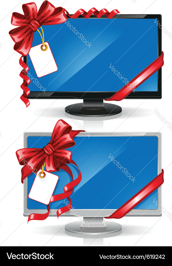 Widescreen Monitors with Red Bow Vector Image