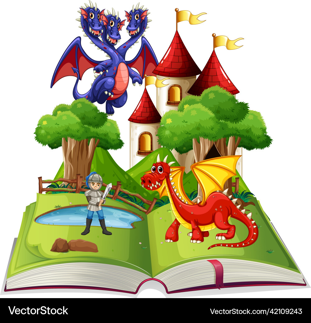 Book with dragon and knigt Book with dragon and knigt vector image