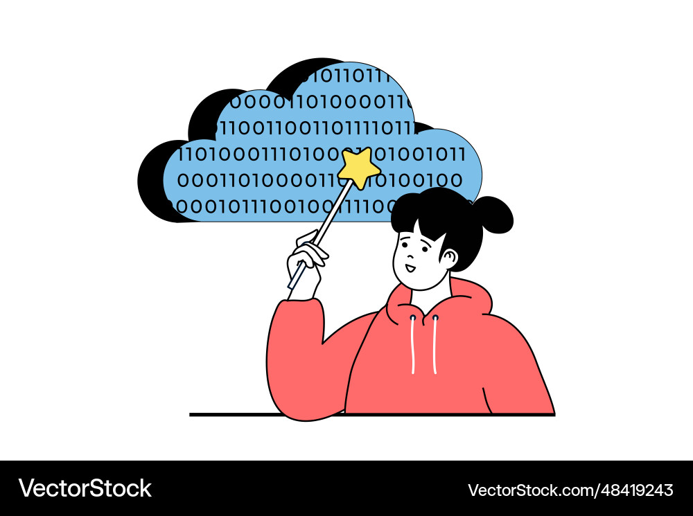 Cloud computing concept with people scene in flat vector image