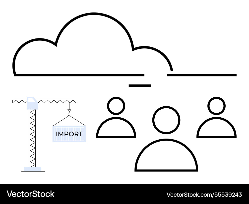 Cloud data import concept with crane Vector Image