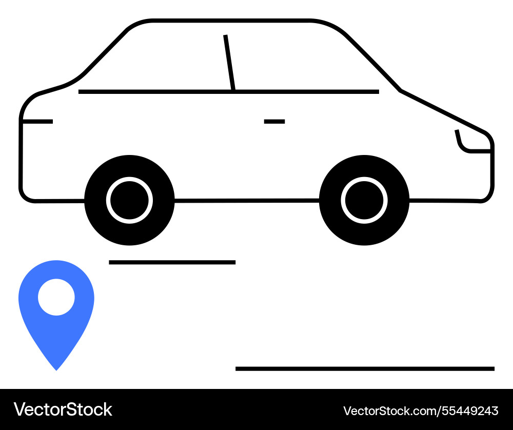 Minimalist car with navigation pin symbolizing Minimalist car with navigation pin symbolizing vector image
