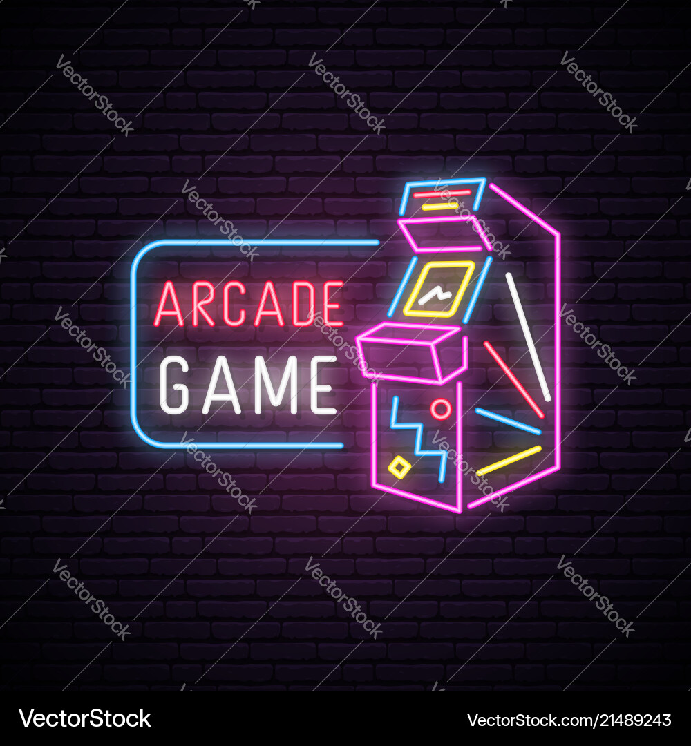 Neon sign of arcade game machine Royalty Free Vector Image