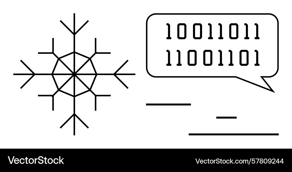 Binary code speech bubble connected to snowflake Binary code speech bubble connected to snowflake vector image
