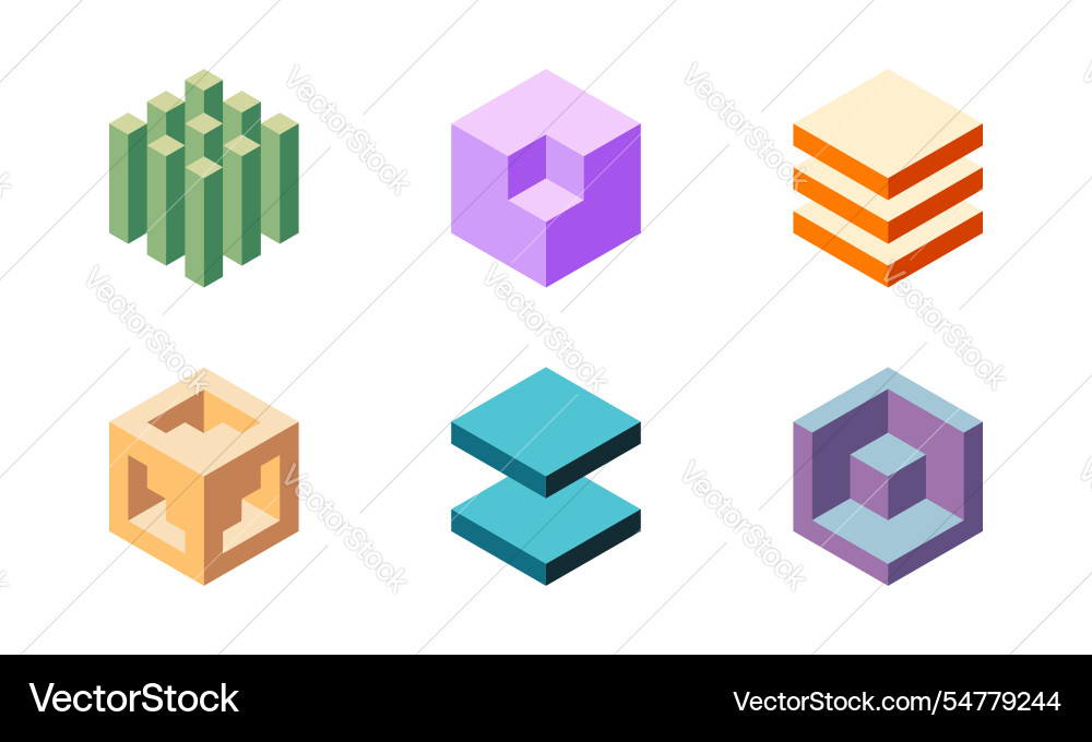 Cube logo geometric design set box logotype Vector Image