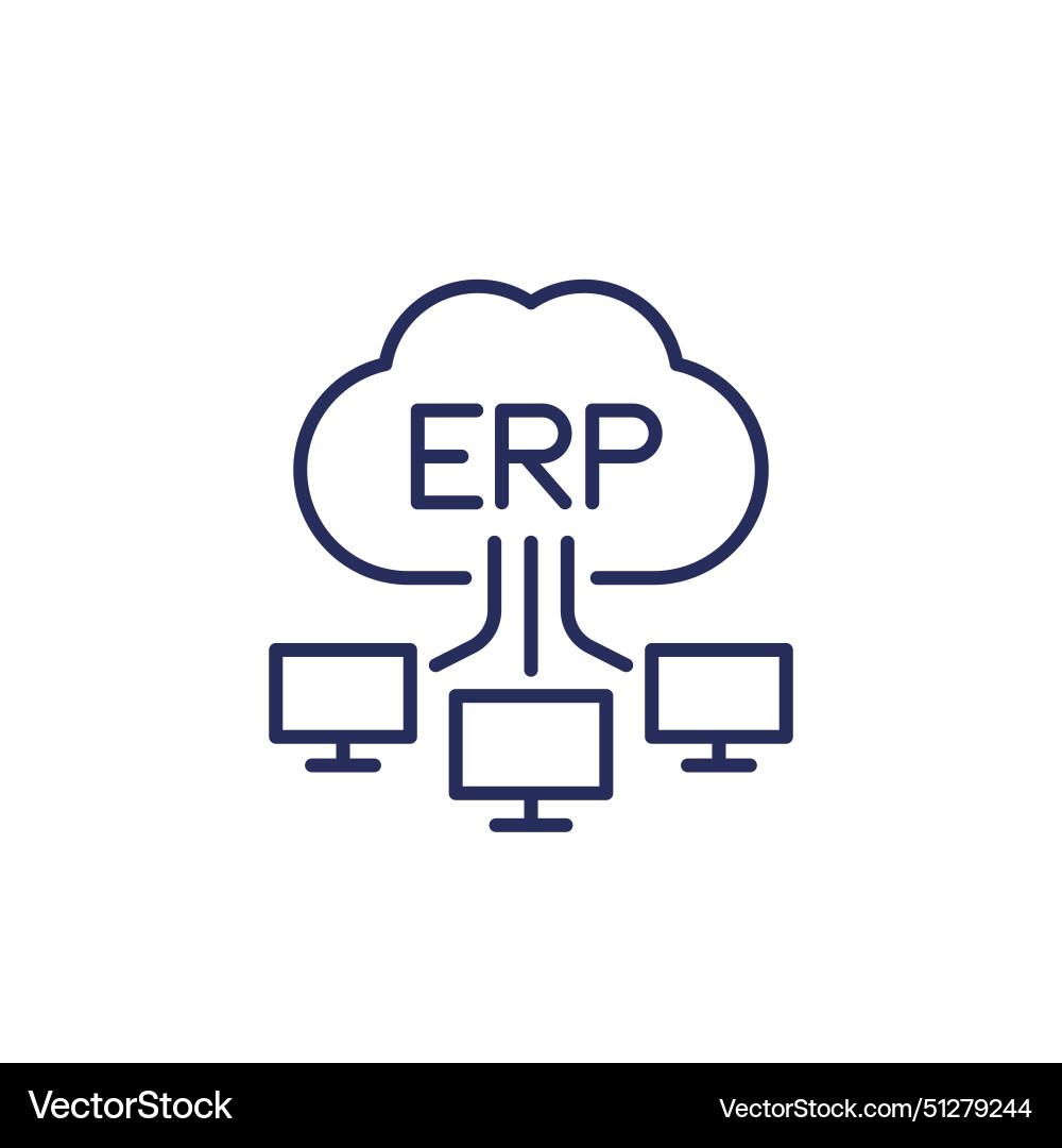 Erp software solutions line icon with a cloud vector image