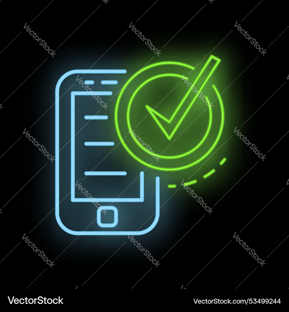 Neon sign showing mobile phone validating data vector image