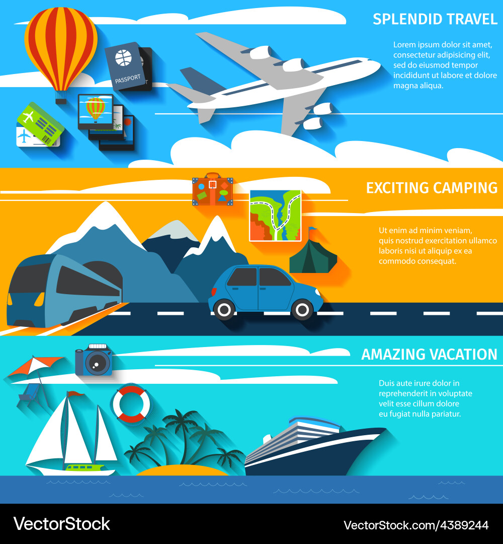 Reise-Urlaub Camping Banner Set vektorbild