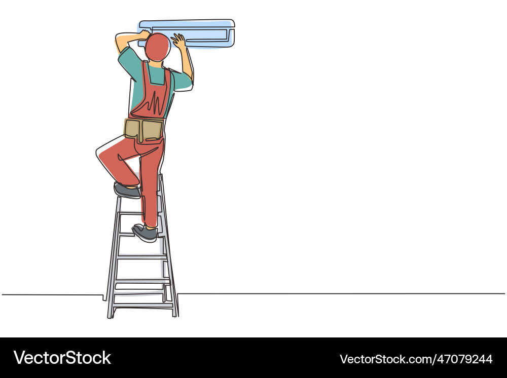 Single continuous line drawing air conditioning Single continuous line drawing air conditioning vector image
