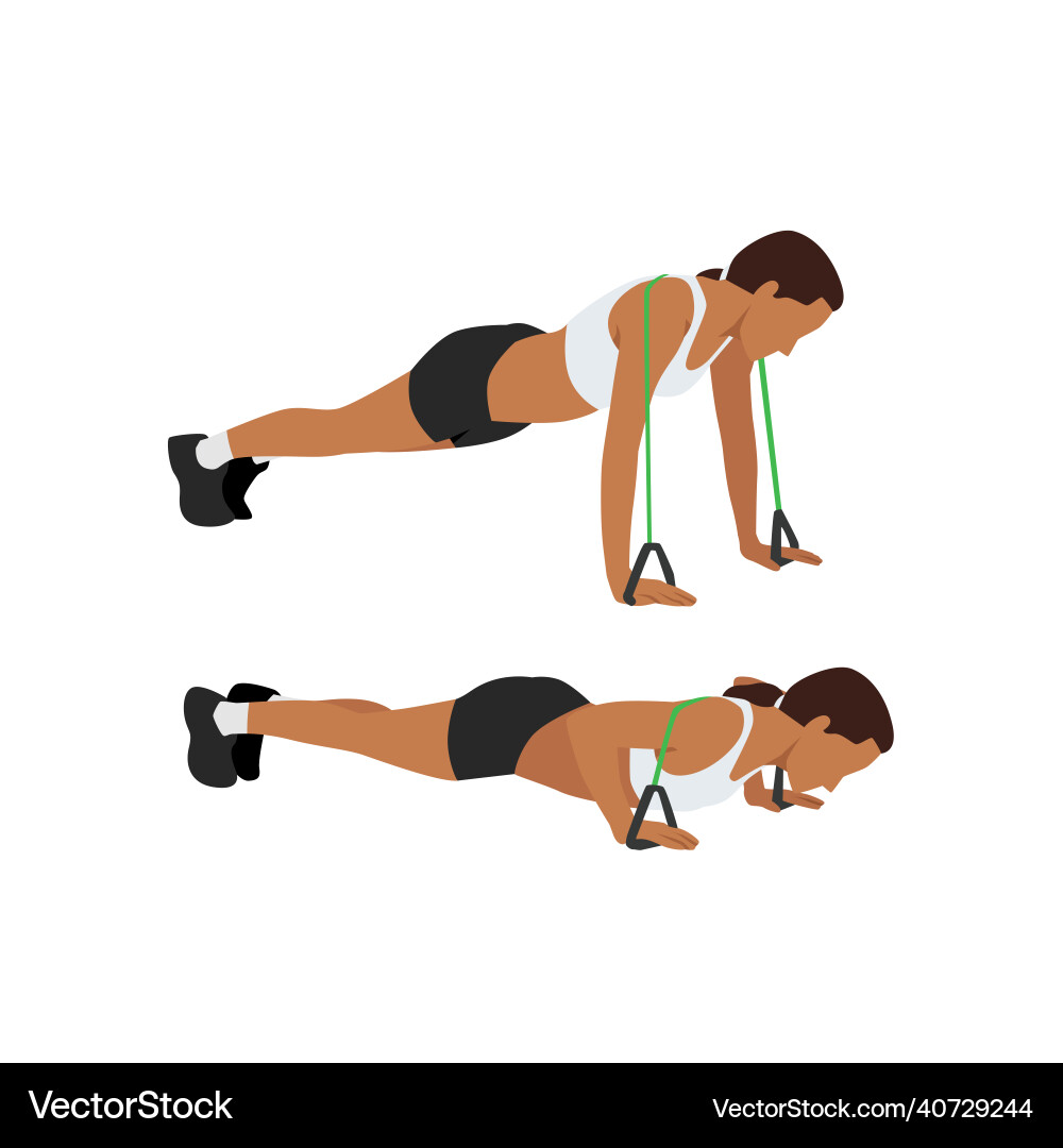 Woman doing resistance band push ups exercise Vector Image