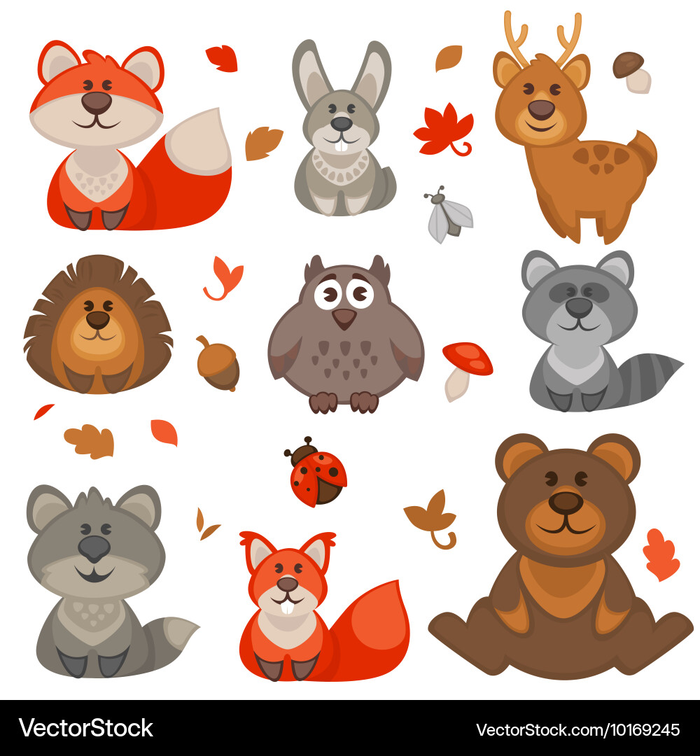 Adorable Forest Animals Cartoon Set Vector Image
