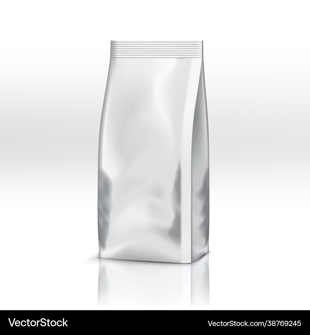 Aluminium foil bag packaging isolated on white Aluminium foil bag packaging isolated on white vector image