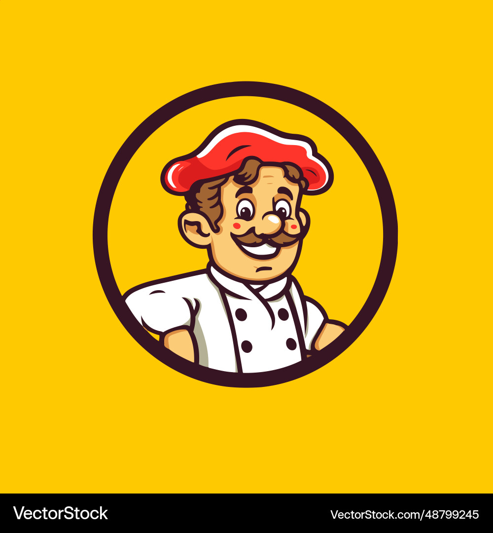 Chef in circle smiling hat and uniform Vector Image